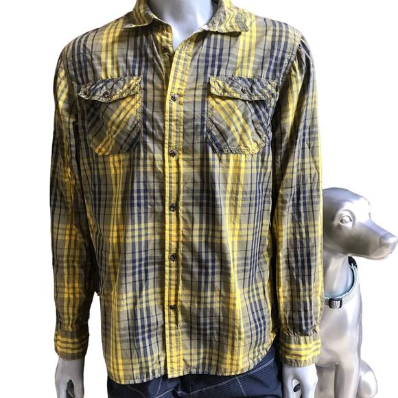 North Face Button Down Plaid Yellow Cotton Shirt Men's Size Large - Picture 1 of 7